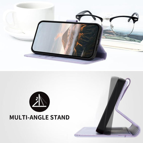 For iPhone 17 Pro Max Triangle Pattern Buckle Clasp Leather Phone Case(Light Purple)