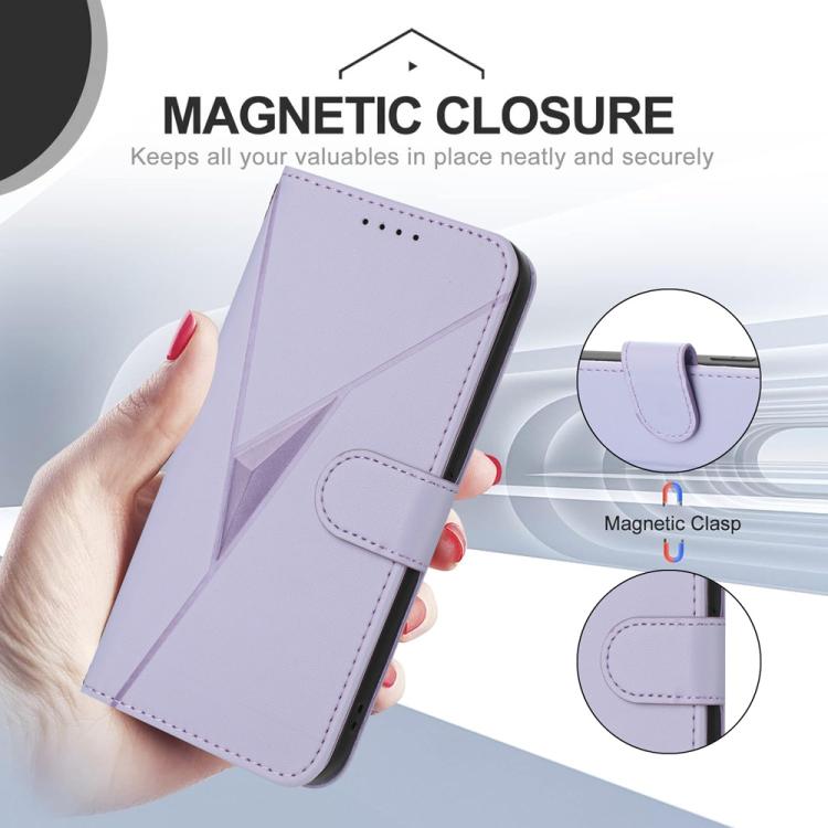 For iPhone 17 Pro Max Triangle Pattern Buckle Clasp Leather Phone Case(Light Purple)