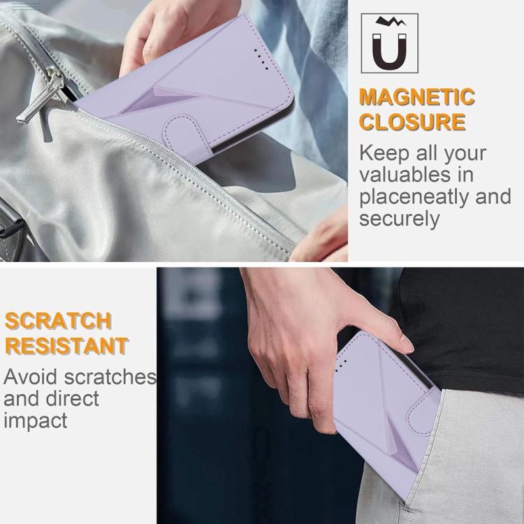 For iPhone 17 Pro Max Triangle Pattern Buckle Clasp Leather Phone Case(Light Purple)