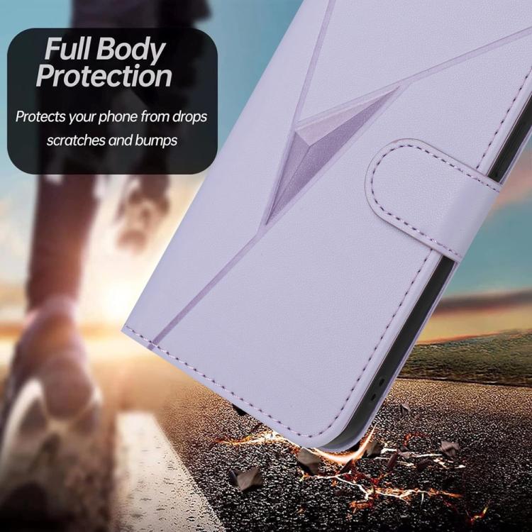For iPhone 17 Pro Max Triangle Pattern Buckle Clasp Leather Phone Case(Light Purple)