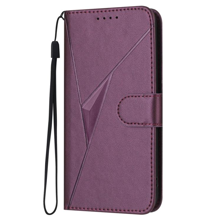For iPhone 17 Pro Triangle Pattern Buckle Clasp Leather Phone Case(Dark Purple)