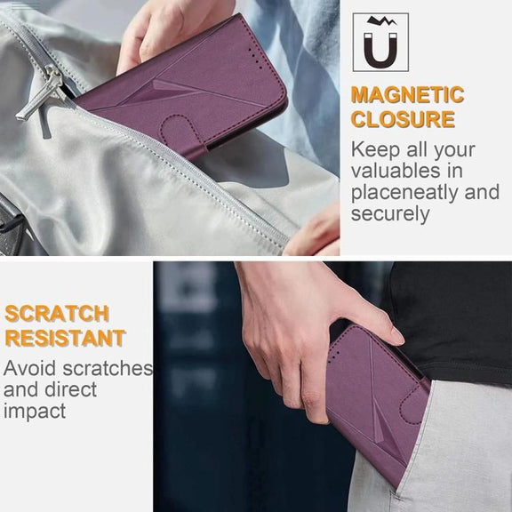 For iPhone 17 Pro Triangle Pattern Buckle Clasp Leather Phone Case(Dark Purple)