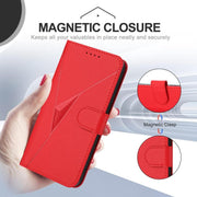 For iPhone 17 Pro Triangle Pattern Buckle Clasp Leather Phone Case(Red)