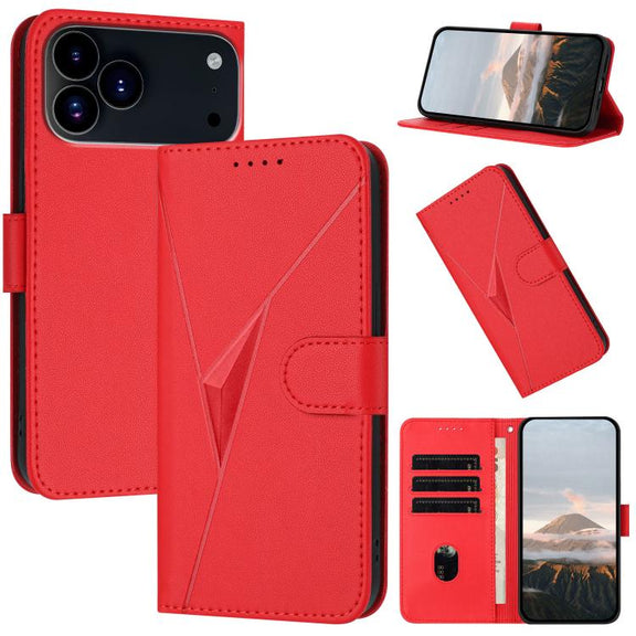 For iPhone 17 Pro Triangle Pattern Buckle Clasp Leather Phone Case(Red)