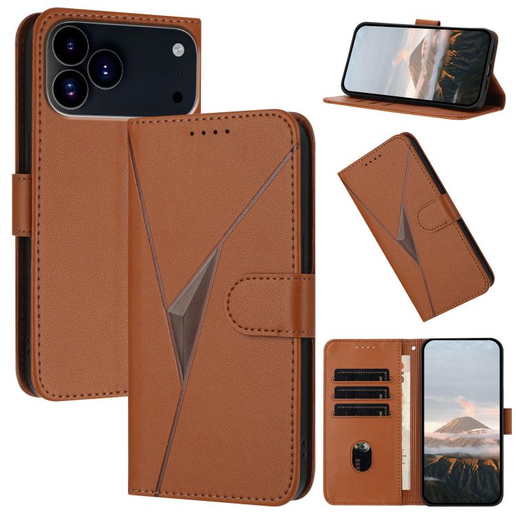 For iPhone 17 Pro Triangle Pattern Buckle Clasp Leather Phone Case(Brown)