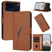 For iPhone 17 Pro Triangle Pattern Buckle Clasp Leather Phone Case(Brown)
