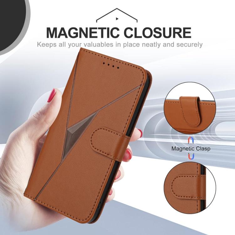 For iPhone 17 Pro Triangle Pattern Buckle Clasp Leather Phone Case(Brown)