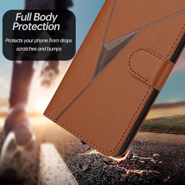 For iPhone 17 Pro Triangle Pattern Buckle Clasp Leather Phone Case(Brown)