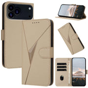 For iPhone 17 Pro Triangle Pattern Buckle Clasp Leather Phone Case(Gold)