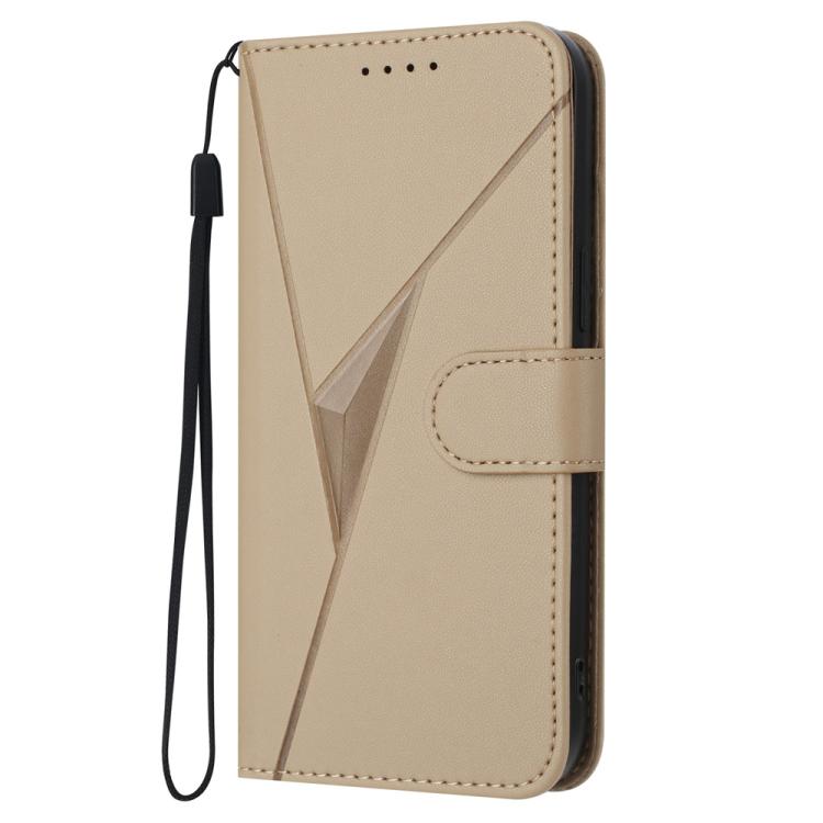 For iPhone 17 Pro Triangle Pattern Buckle Clasp Leather Phone Case(Gold)