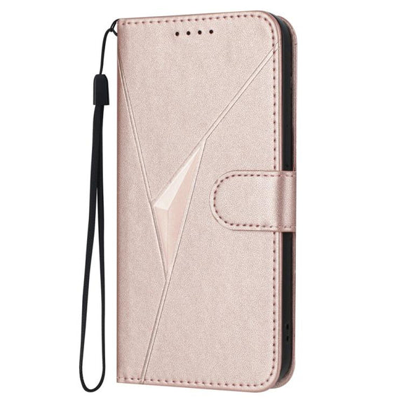 For iPhone 17 Pro Triangle Pattern Buckle Clasp Leather Phone Case(Rose Gold)