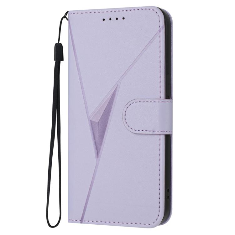 For iPhone 17 Pro Triangle Pattern Buckle Clasp Leather Phone Case(Light Purple)