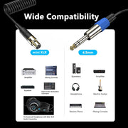 Mini 3 Pin XLR to 6.35mm Stereo Microphone Aux Audio Cable Coiled Adapter Cable, Length: 0.5m(Black)