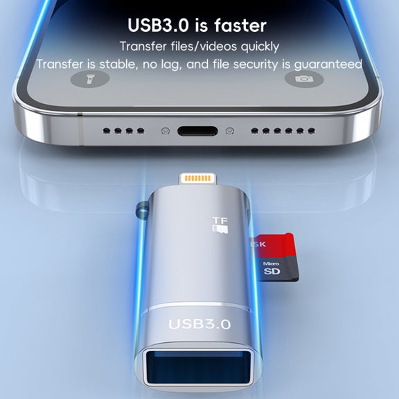 2 in 1 8 Pin to USB and TF Card Reader Adapter(Black)