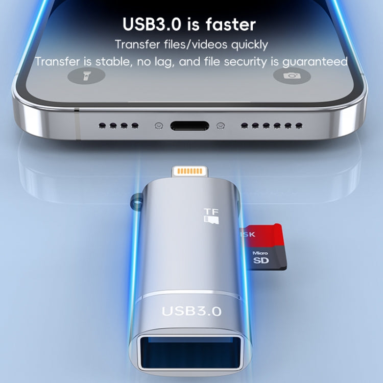 2 in 1 8 Pin to USB and TF Card Reader Adapter(Black)
