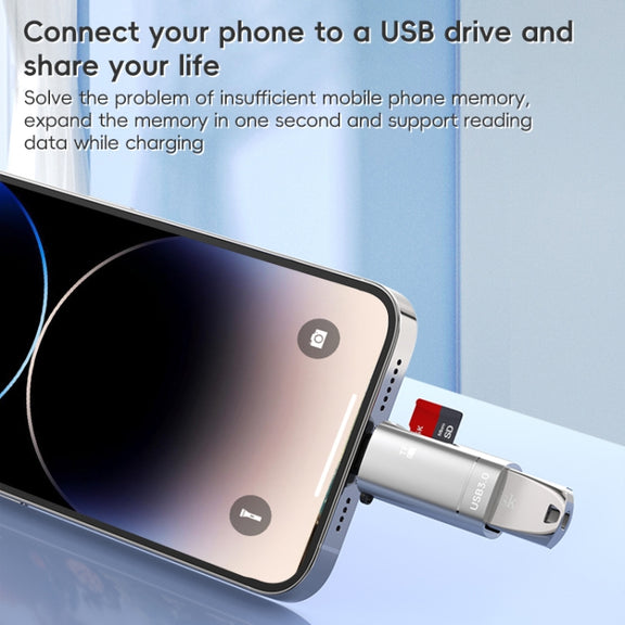 2 in 1 8 Pin to USB and TF Card Reader Adapter(Black)