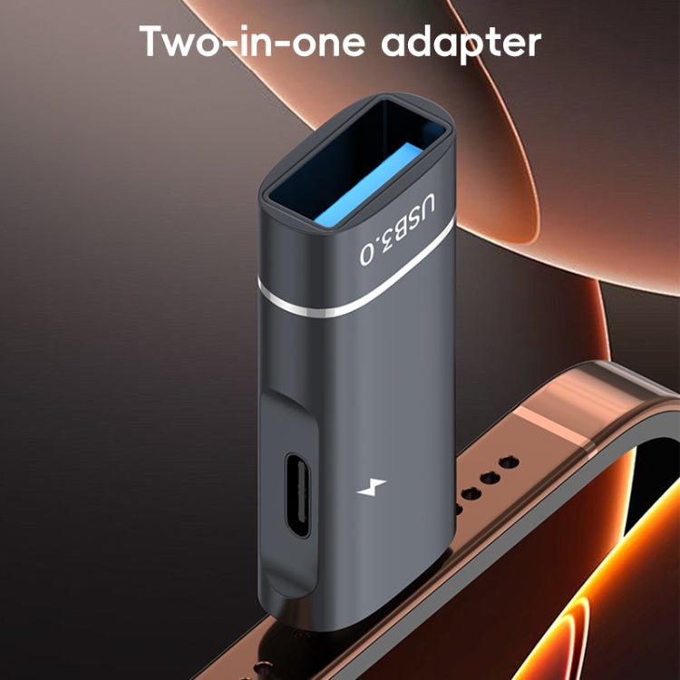 2 in 1 Type-C to USB and Type-C Charging OTG Adapter(Black)