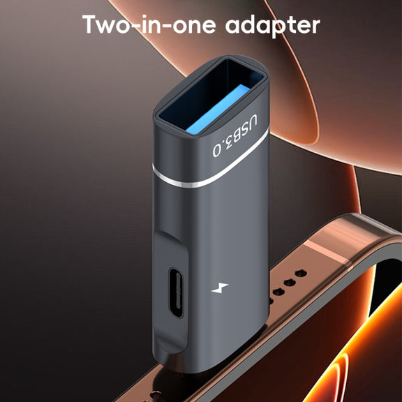 2 in 1 Type-C to USB and Type-C Charging OTG Adapter(Black)
