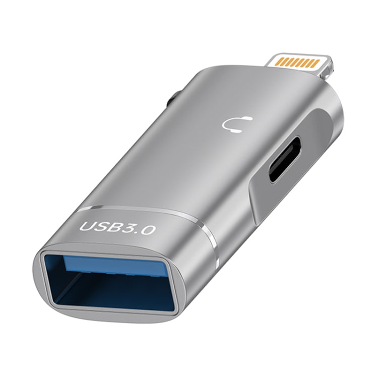 2 in 1 8 Pin to USB and Type-C Earphone Adapter(Grey)