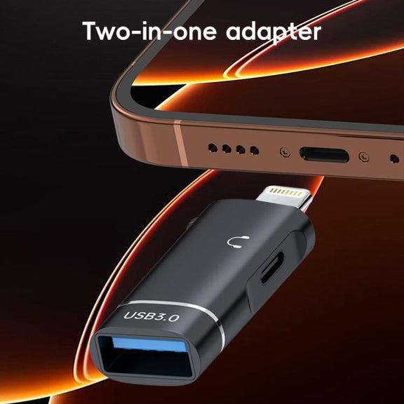 2 in 1 8 Pin to USB and Type-C Earphone Adapter(Grey)