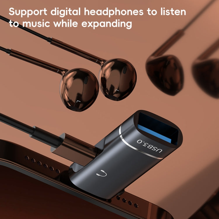 2 in 1 8 Pin to USB and Type-C Earphone Adapter(Grey)