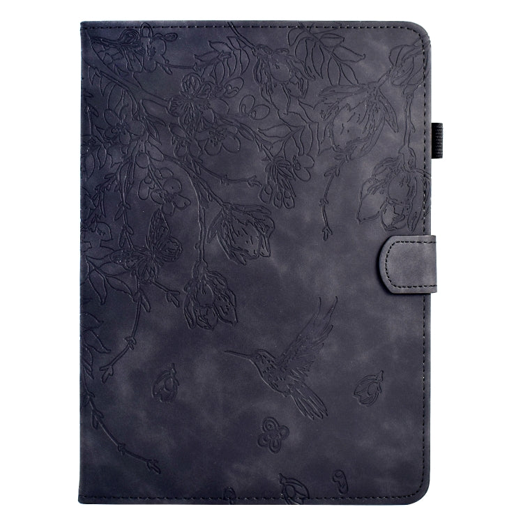 For Samsung Galaxy Tab S9 Flowers and Bird Embossed Smart Leather Tablet Case(Black)