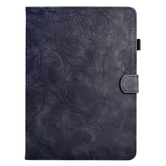 For Samsung Galaxy Tab S9 Flowers and Bird Embossed Smart Leather Tablet Case(Black)