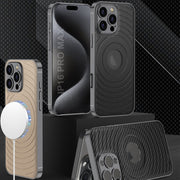 For iPhone 16 Pro Max GKK Plating Leather Wave MagSafe Phone Case(Grey)