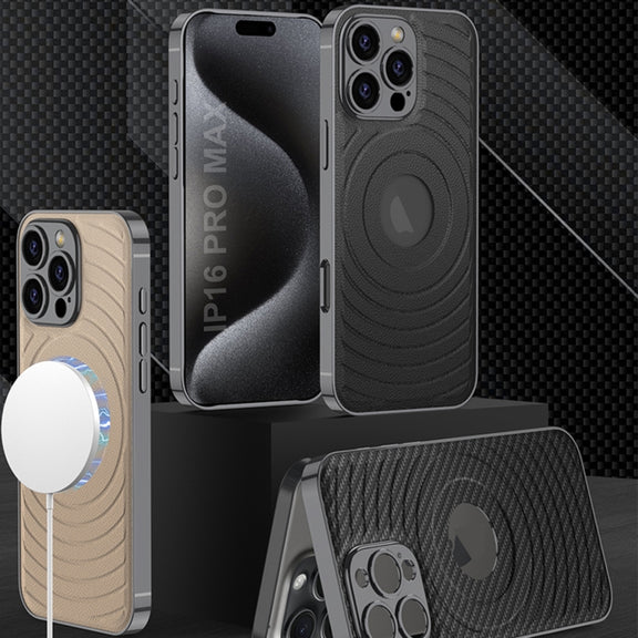 For iPhone 16 Pro Max GKK Plating Leather Wave MagSafe Phone Case(Grey)