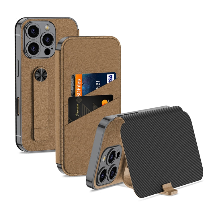 For iPhone 16 Pro Max GKK Plating Phantom Flip Leather MagSafe Phone Case(Brown)