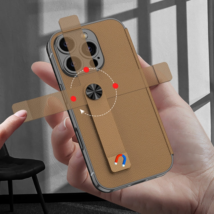 For iPhone 16 Pro Max GKK Plating Phantom Flip Leather MagSafe Phone Case(Brown)