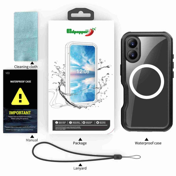 For iPhone 16 Plus RedPepper IP68 Water-resistant Triple-proof MagSafe Phone Case(Black)