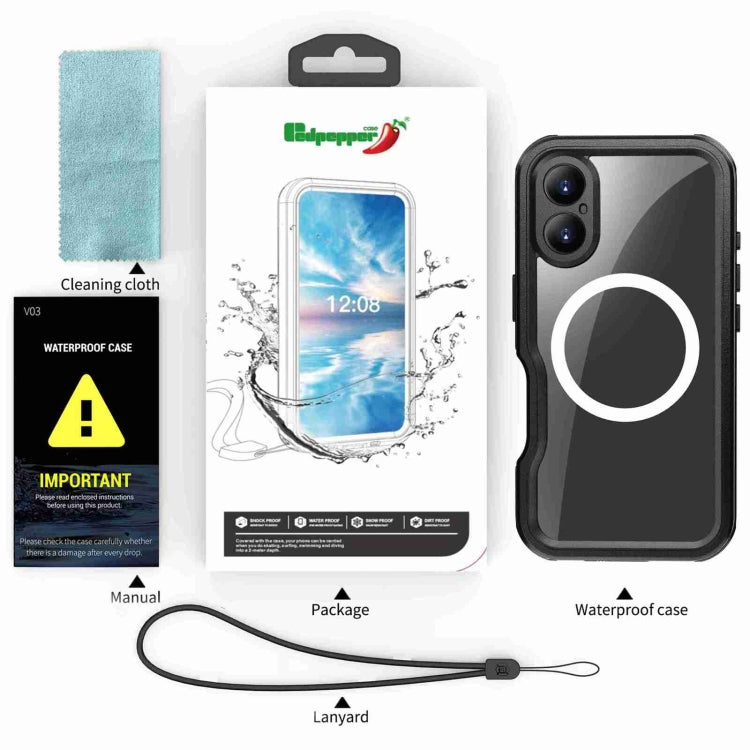 For iPhone 16 Plus RedPepper IP68 Water-resistant Triple-proof MagSafe Phone Case(Black)