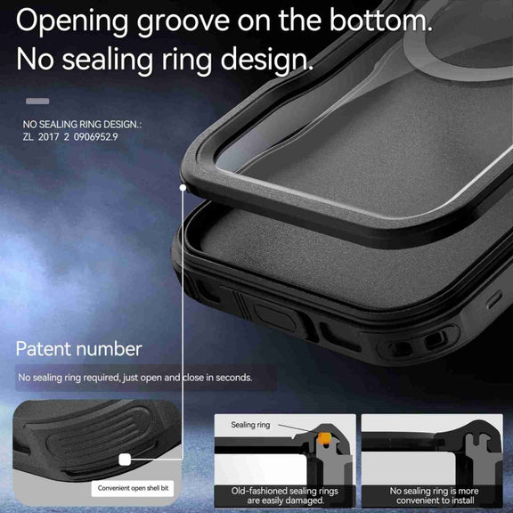 For iPhone 16 RedPepper IP68 Water-resistant Triple-proof MagSafe Phone Case(Black)