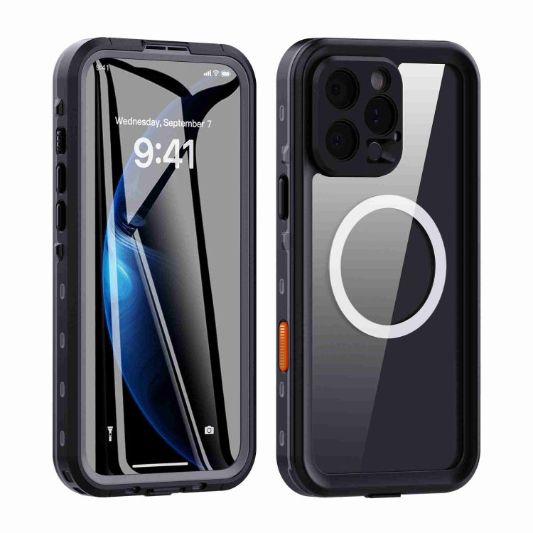 For iPhone 16 Pro Max RedPepper Transparent Dot IP68 Water-resistant Triple-proof MagSafe Phone Case(Black Dark Grey)