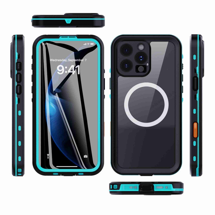 For iPhone 16 Pro RedPepper Transparent Dot IP68 Water-resistant Triple-proof MagSafe Phone Case(Black Blue)