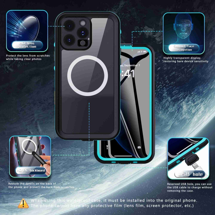 For iPhone 16 Pro RedPepper Transparent Dot IP68 Water-resistant Triple-proof MagSafe Phone Case(Black Blue)