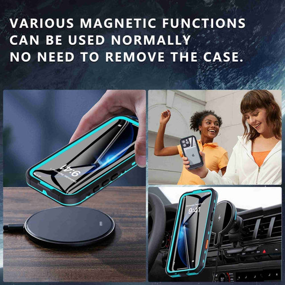 For iPhone 16 Pro RedPepper Transparent Dot IP68 Water-resistant Triple-proof MagSafe Phone Case(Black Blue)