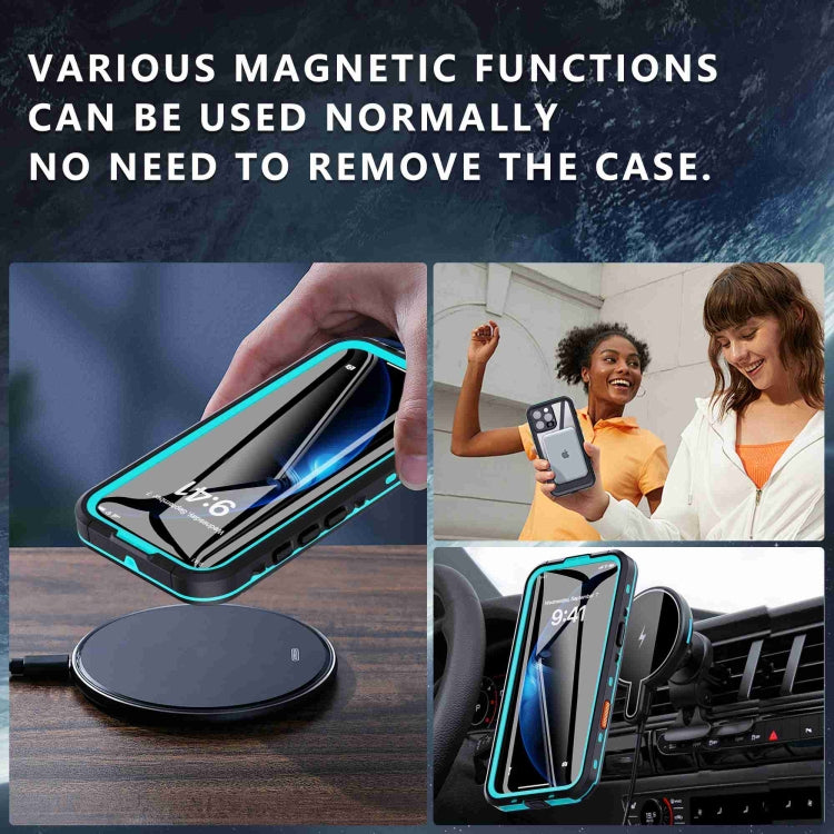 For iPhone 16 Pro RedPepper Transparent Dot IP68 Water-resistant Triple-proof MagSafe Phone Case(Black Blue)