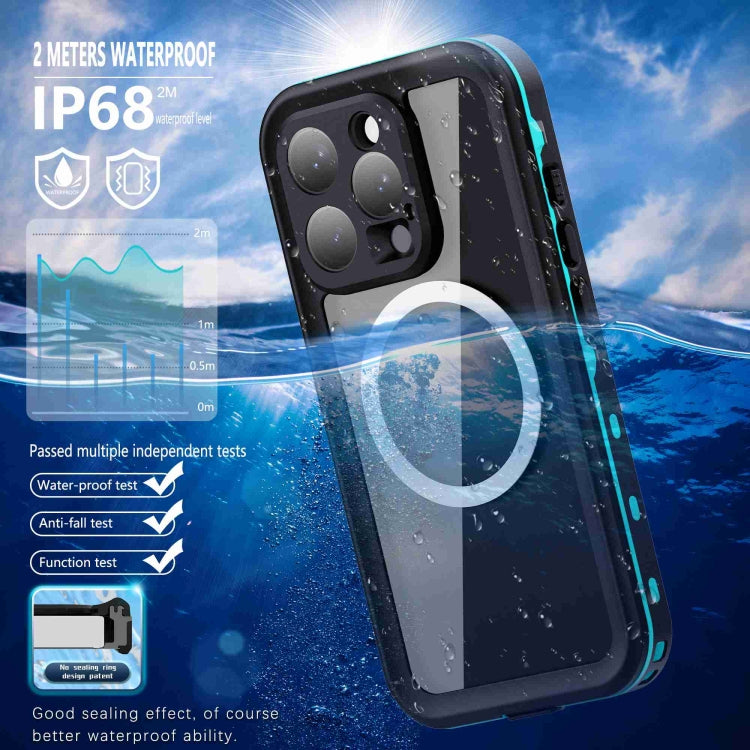 For iPhone 16 Pro RedPepper Transparent Dot IP68 Water-resistant Triple-proof MagSafe Phone Case(Black Blue)