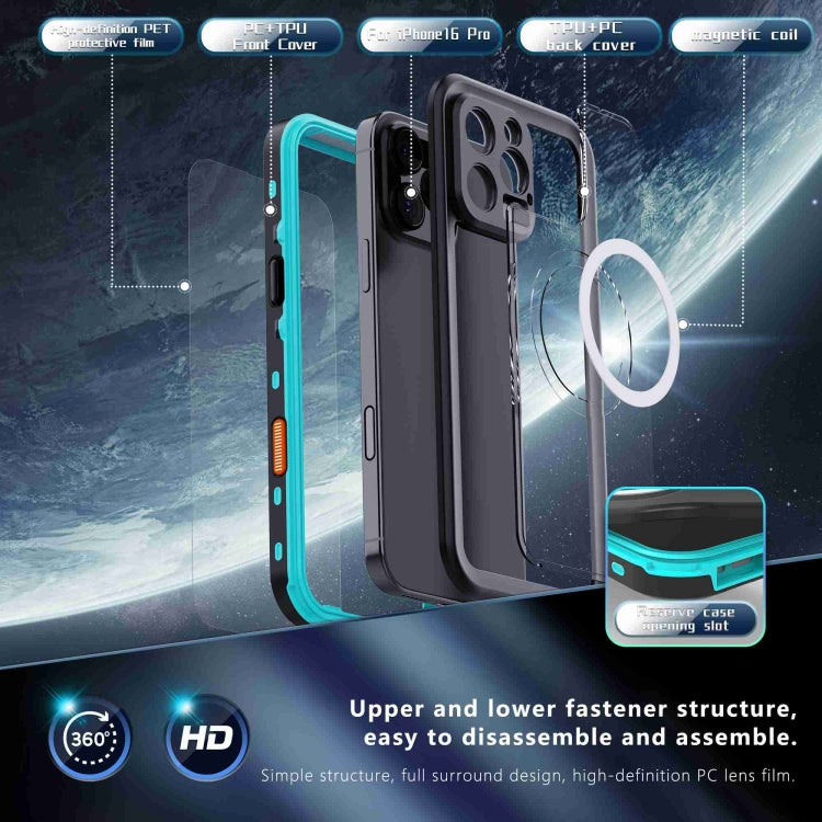 For iPhone 16 Pro RedPepper Transparent Dot IP68 Water-resistant Triple-proof MagSafe Phone Case(Black Blue)