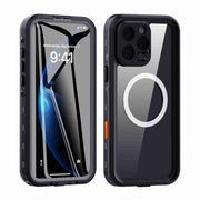 For iPhone 16 Pro RedPepper Transparent Dot IP68 Water-resistant Triple-proof MagSafe Phone Case(Black Dark Grey)