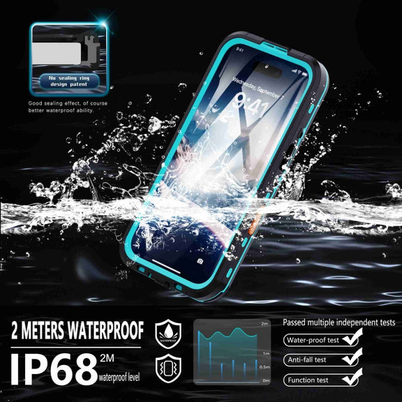 For iPhone 16 RedPepper Transparent Dot IP68 Water-resistant Triple-proof MagSafe Phone Case(Black Blue)