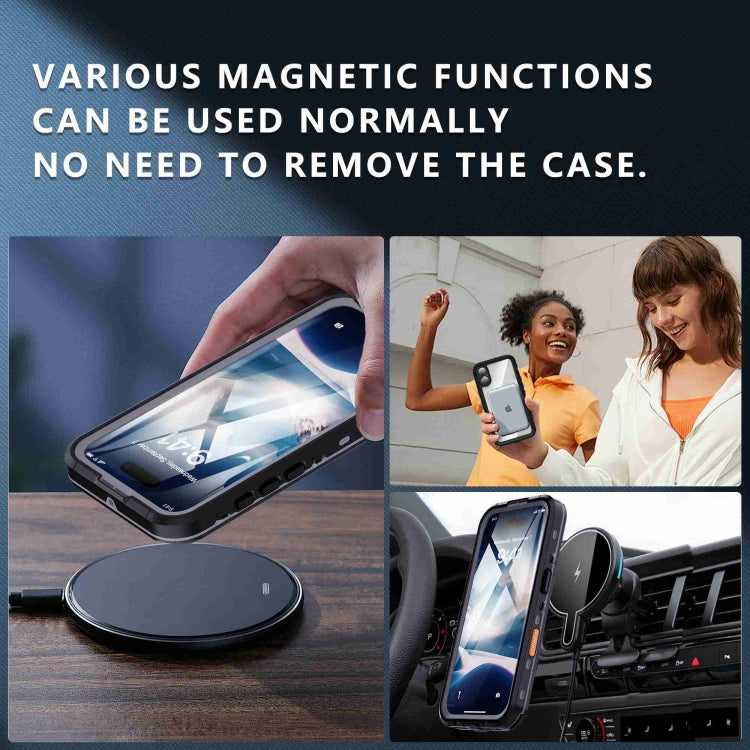 For iPhone 16 RedPepper Transparent Dot IP68 Water-resistant Triple-proof MagSafe Phone Case(Black Dark Grey)