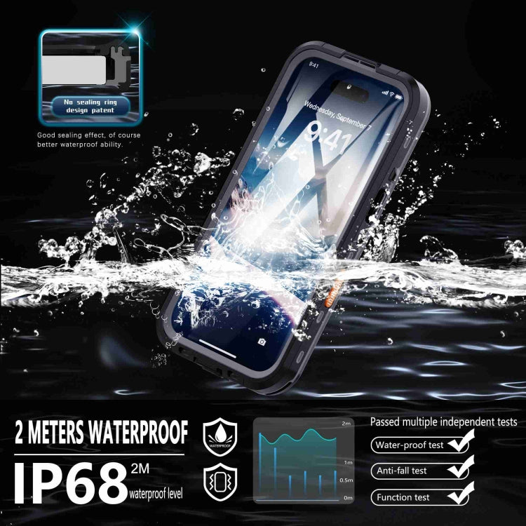 For iPhone 16 RedPepper Transparent Dot IP68 Water-resistant Triple-proof MagSafe Phone Case(Black Dark Grey)