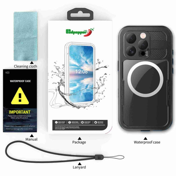 For iPhone 16 Pro Max RedPepper IP68 Water-resistant Triple-proof MagSafe Phone Case(Black)
