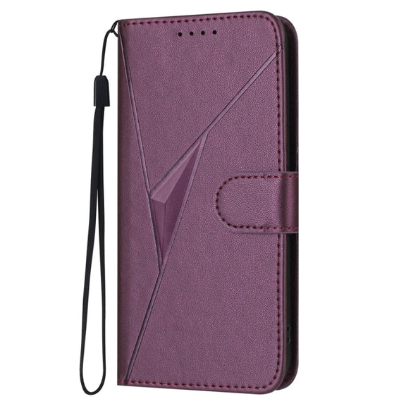 For Samsung Galaxy S25 5G Triangle Pattern Buckle Clasp Leather Phone Case(Dark Purple)