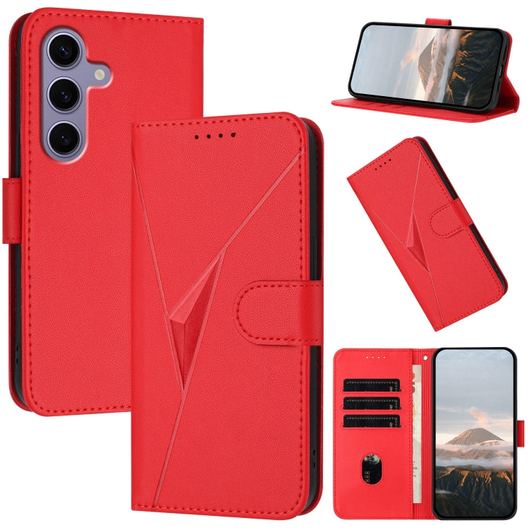 For Samsung Galaxy S25 5G Triangle Pattern Buckle Clasp Leather Phone Case(Red)
