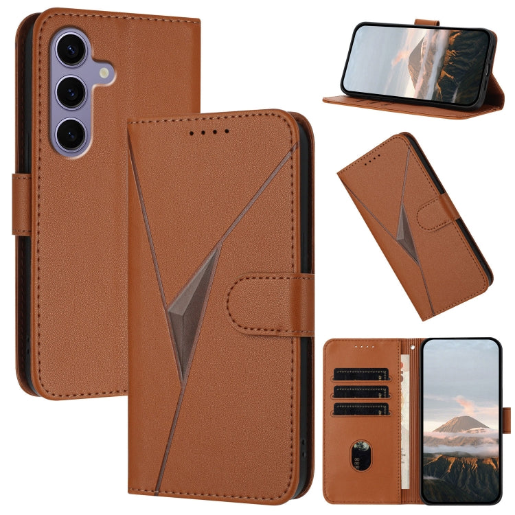 For Samsung Galaxy S25 5G Triangle Pattern Buckle Clasp Leather Phone Case(Brown)
