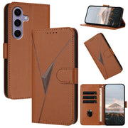 For Samsung Galaxy S25 5G Triangle Pattern Buckle Clasp Leather Phone Case(Brown)